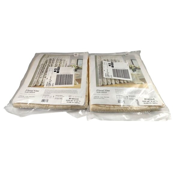 (2) Lorraine Home Fashions Floral Vine Style #6924 Ivory 60" W x 63" L Panels - Picture 1 of 12